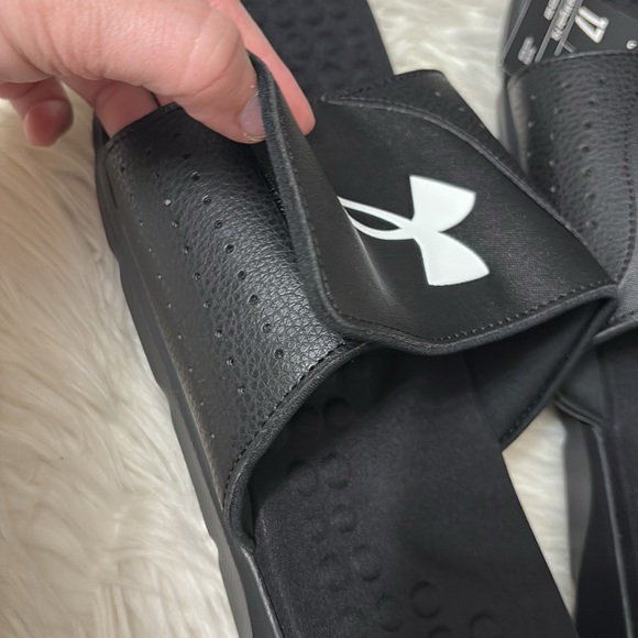 NEW In Packaging Under Armour Black White Men’s Size 17 Slides - Picture 6 of 9